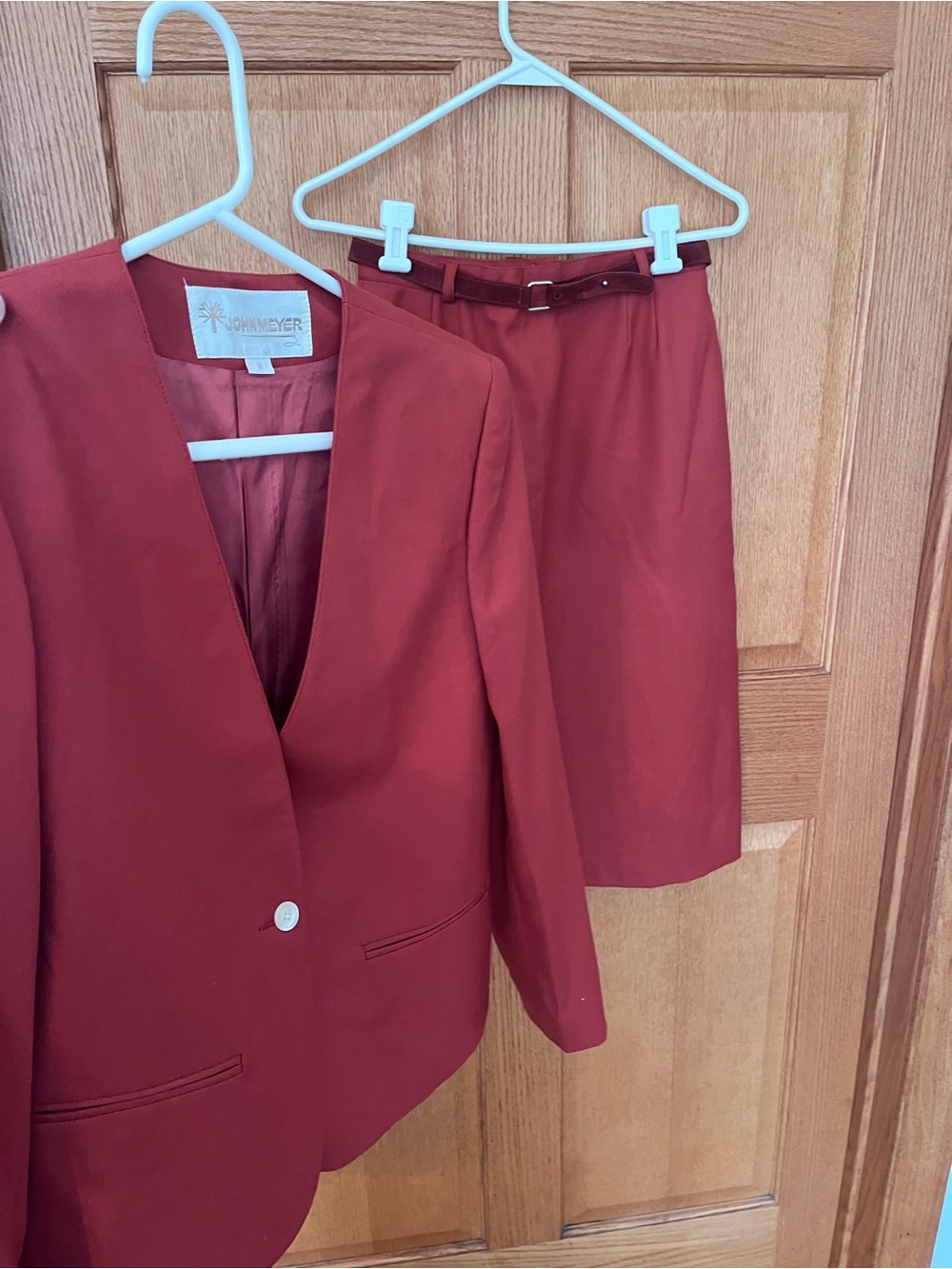 Vintage John Meyer Women's Deep Red Two-Piece Skirt Suit